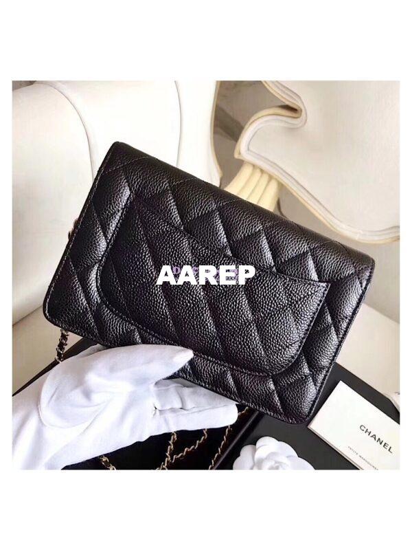 Replica Chanel Classic Caviar Wallet On Chain WOC Black Bag 13