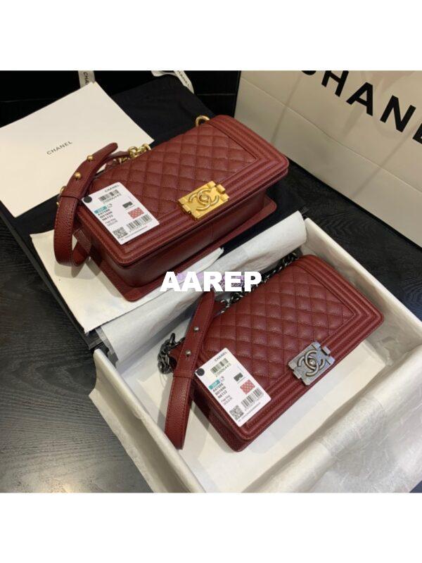Replica Chanel Le boy Caviar Claret Red Bag with Aged Ruthenium Hardware 3