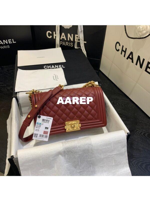 Replica Chanel Le boy Caviar Claret Red Bag with Aged Ruthenium Hardware 4