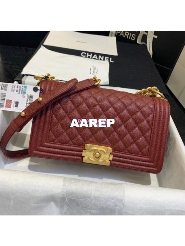 Replica Chanel Le boy Caviar Claret Red Bag with Aged Ruthenium Hardware 5