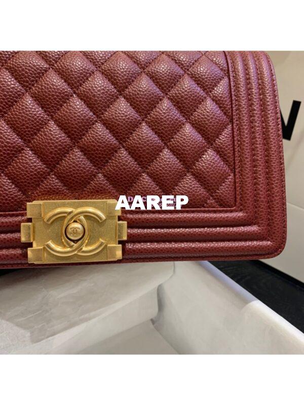 Replica Chanel Le boy Caviar Claret Red Bag with Aged Ruthenium Hardware 6