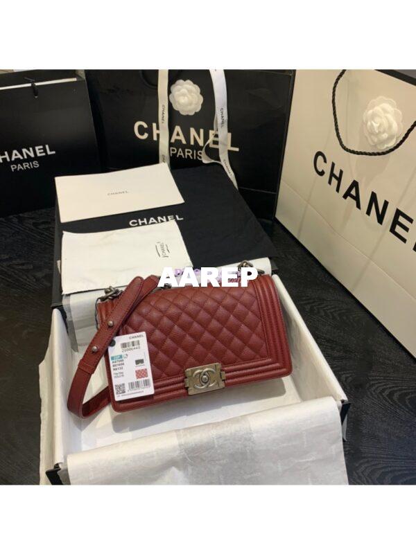 Replica Chanel Le boy Caviar Claret Red Bag with Aged Ruthenium Hardware 13