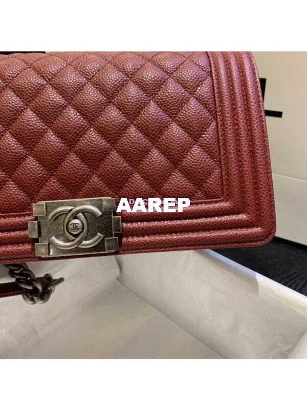 Replica Chanel Le boy Caviar Claret Red Bag with Aged Ruthenium Hardware 15
