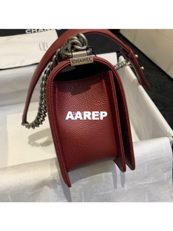 Replica Chanel Le boy Caviar Claret Red Bag with Aged Ruthenium Hardware 16