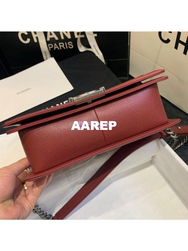 Replica Chanel Le boy Caviar Claret Red Bag with Aged Ruthenium Hardware 17