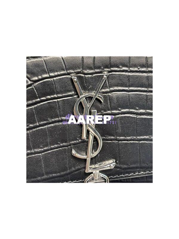 Replica YSL Saint Laurent Kate Chain Wallet With Tassel In Crocodile-embossed Matte Leather 452159 Black Silver Hardware 7