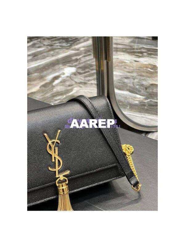Replica YSL Saint Laurent Kate Chain Wallet With Tassel In Grain De Poudre Embossed Leather 452159 Black Gold Hardware 5
