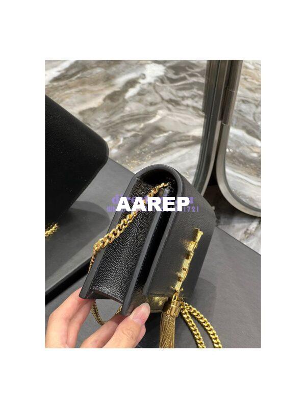 Replica YSL Saint Laurent Kate Chain Wallet With Tassel In Grain De Poudre Embossed Leather 452159 Black Gold Hardware 6