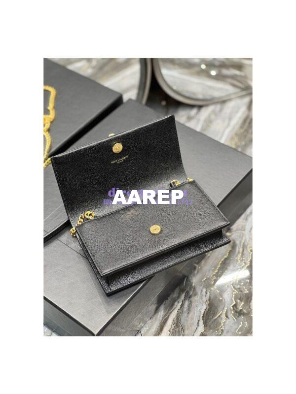 Replica YSL Saint Laurent Kate Chain Wallet With Tassel In Grain De Poudre Embossed Leather 452159 Black Gold Hardware 8