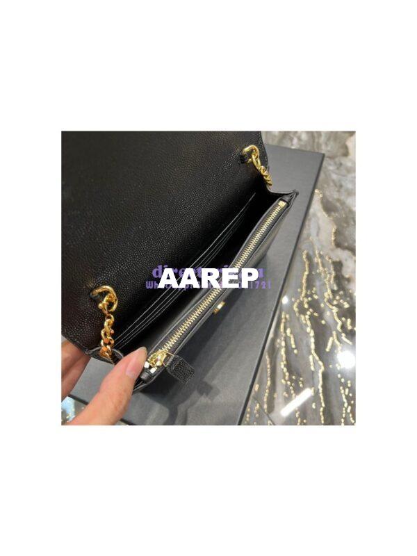 Replica YSL Saint Laurent Kate Chain Wallet With Tassel In Grain De Poudre Embossed Leather 452159 Black Gold Hardware 10