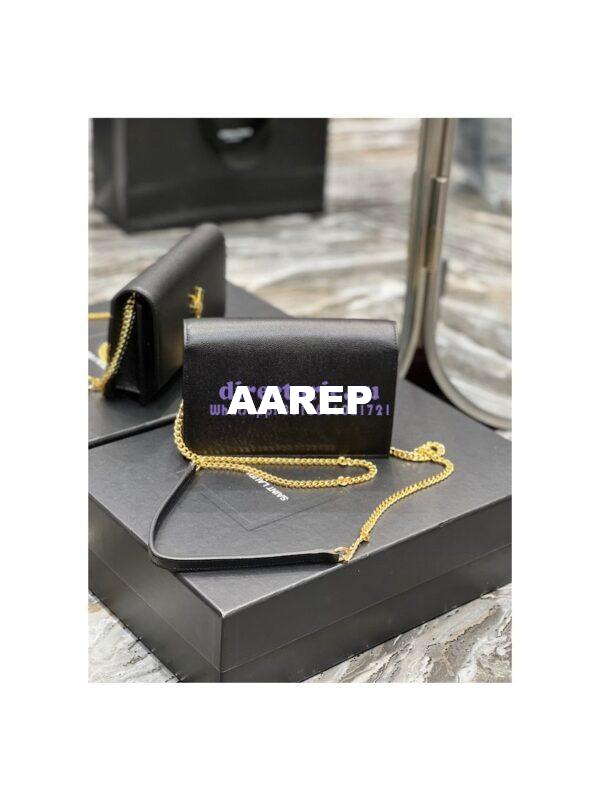 Replica YSL Saint Laurent Kate Chain Wallet With Tassel In Grain De Poudre Embossed Leather 452159 Black Gold Hardware 12
