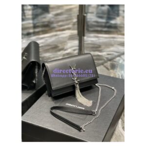 Replica YSL Saint Laurent Kate Chain Wallet With Tassel In Smooth Leather 452159 Black Silver Hardware 2