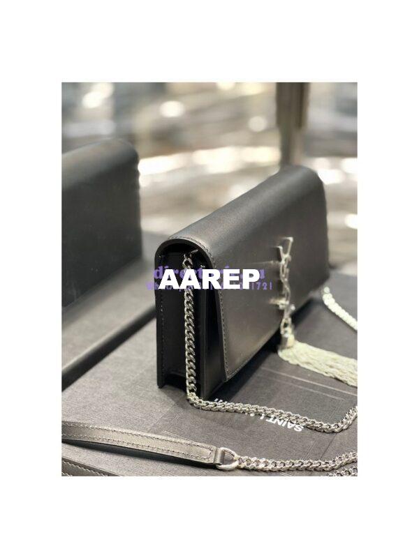 Replica YSL Saint Laurent Kate Chain Wallet With Tassel In Smooth Leather 452159 Black Silver Hardware 4