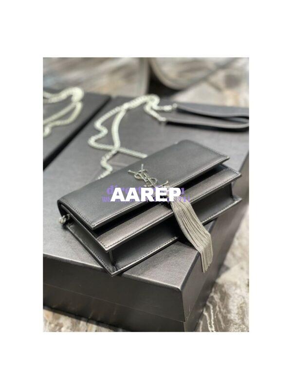 Replica YSL Saint Laurent Kate Chain Wallet With Tassel In Smooth Leather 452159 Black Silver Hardware 6