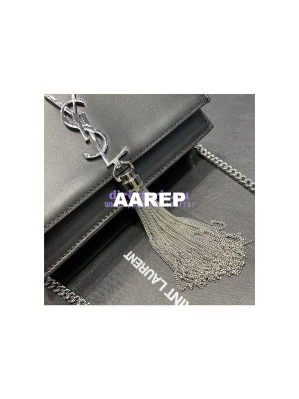 Replica YSL Saint Laurent Kate Chain Wallet With Tassel In Smooth Leather 452159 Black Silver Hardware 8