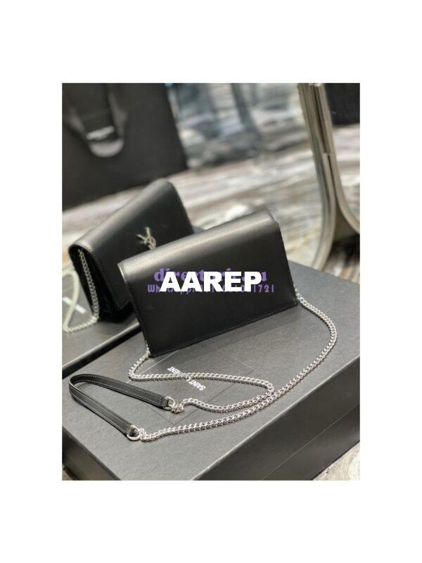 Replica YSL Saint Laurent Kate Chain Wallet With Tassel In Smooth Leather 452159 Black Silver Hardware 12