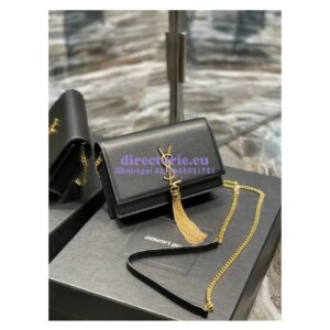 Replica YSL Saint Laurent Kate Chain Wallet With Tassel In Smooth Leather 452159 Black Gold Hardware 2