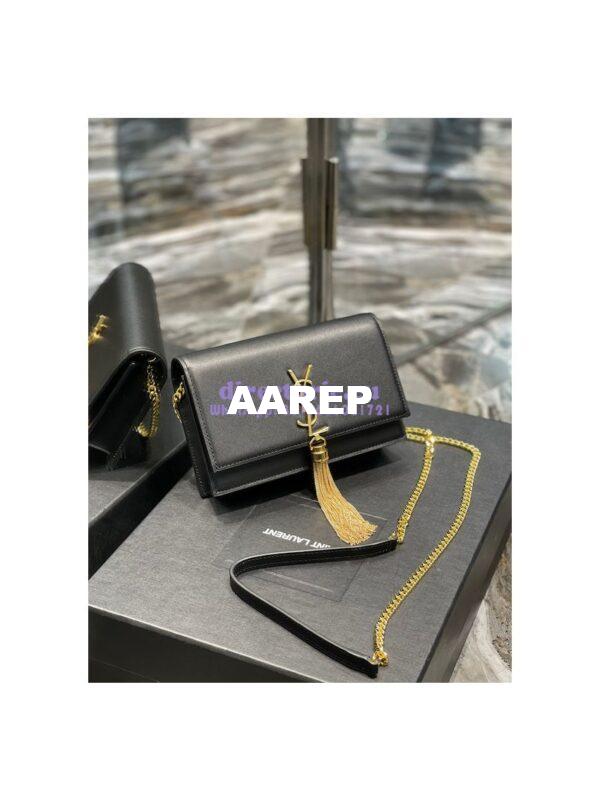 Replica YSL Saint Laurent Kate Chain Wallet With Tassel In Smooth Leather 452159 Black Gold Hardware 4