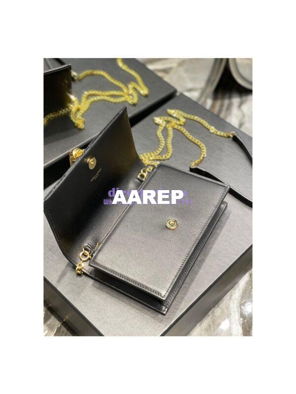 Replica YSL Saint Laurent Kate Chain Wallet With Tassel In Smooth Leather 452159 Black Gold Hardware 10