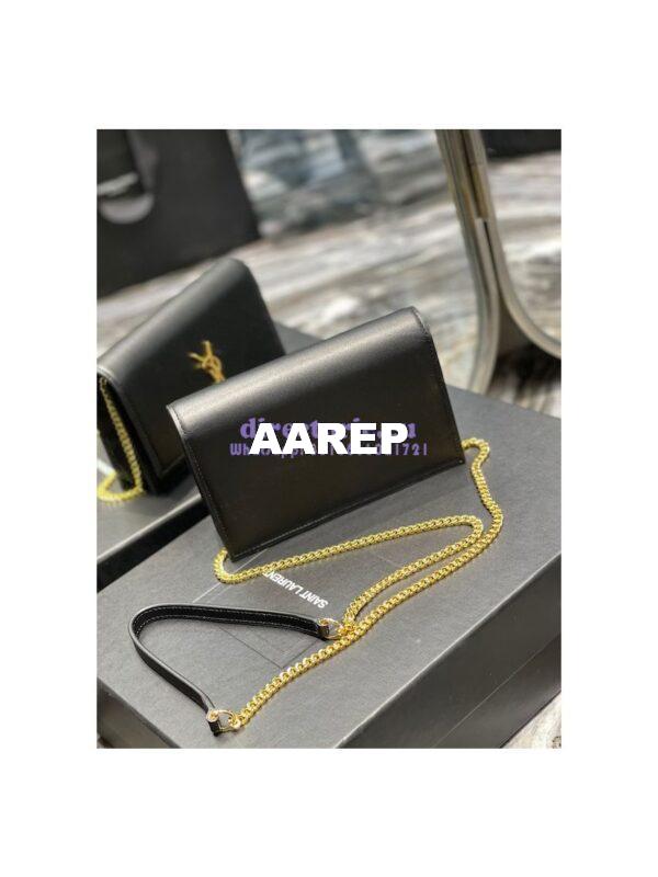 Replica YSL Saint Laurent Kate Chain Wallet With Tassel In Smooth Leather 452159 Black Gold Hardware 13