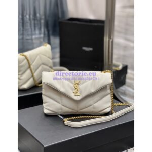 Replica YSL Saint Laurent Mini Loulou Puffer Toy Bag In Quilted Lambskin Blanc in Gold Hardware