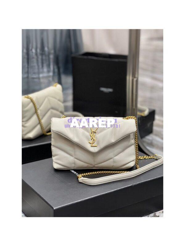 Replica YSL Saint Laurent Mini Loulou Puffer Toy Bag In Quilted Lambskin Blanc in Gold Hardware 3