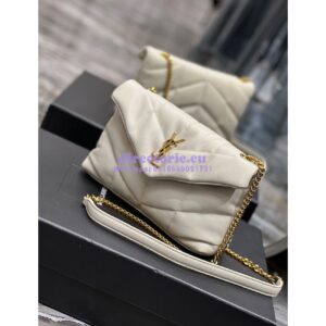 Replica YSL Saint Laurent Mini Loulou Puffer Toy Bag In Quilted Lambskin Blanc in Gold Hardware 2