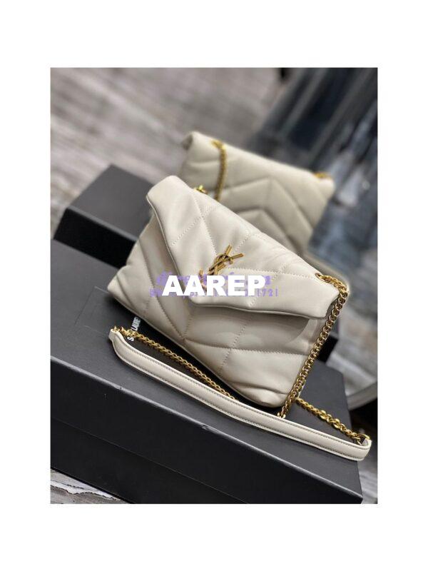 Replica YSL Saint Laurent Mini Loulou Puffer Toy Bag In Quilted Lambskin Blanc in Gold Hardware 4