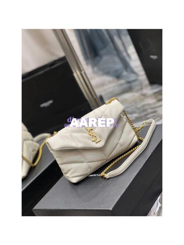 Replica YSL Saint Laurent Mini Loulou Puffer Toy Bag In Quilted Lambskin Blanc in Gold Hardware 5