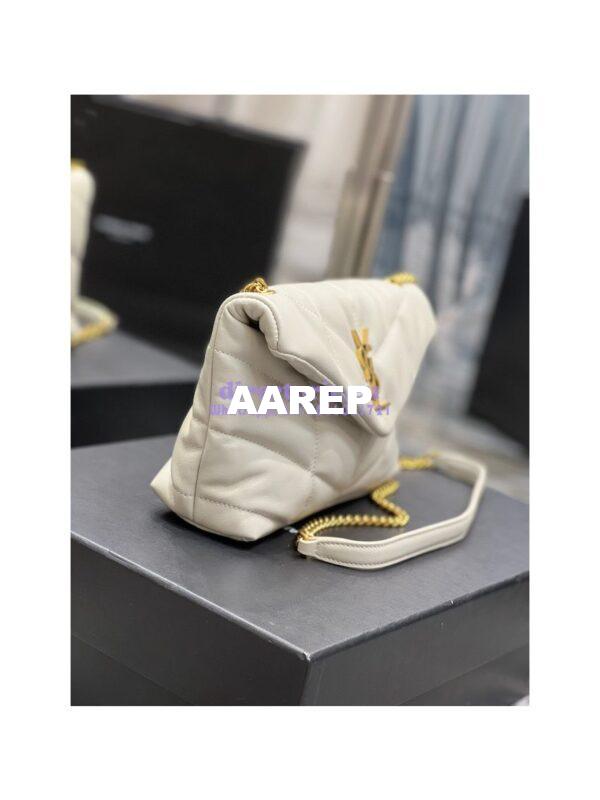 Replica YSL Saint Laurent Mini Loulou Puffer Toy Bag In Quilted Lambskin Blanc in Gold Hardware 6