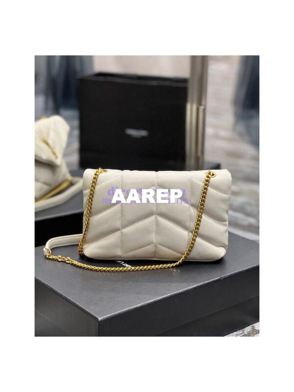 Replica YSL Saint Laurent Mini Loulou Puffer Toy Bag In Quilted Lambskin Blanc in Gold Hardware 8