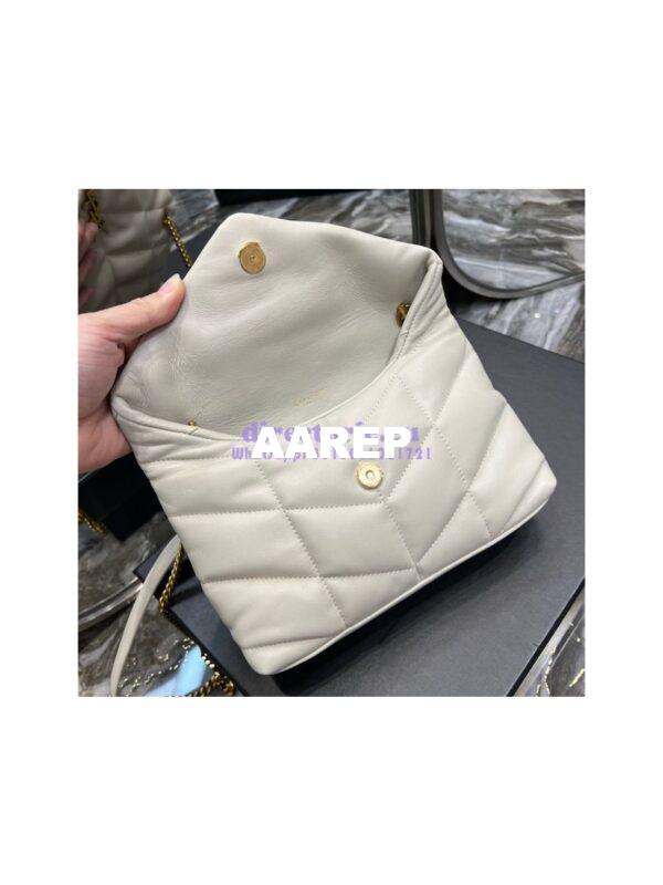 Replica YSL Saint Laurent Mini Loulou Puffer Toy Bag In Quilted Lambskin Blanc in Gold Hardware 9