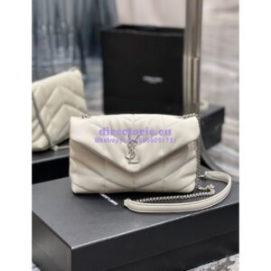 Replica YSL Saint Laurent Mini Loulou Puffer Toy Bag In Quilted Lambskin Blanc in Silver Hardware
