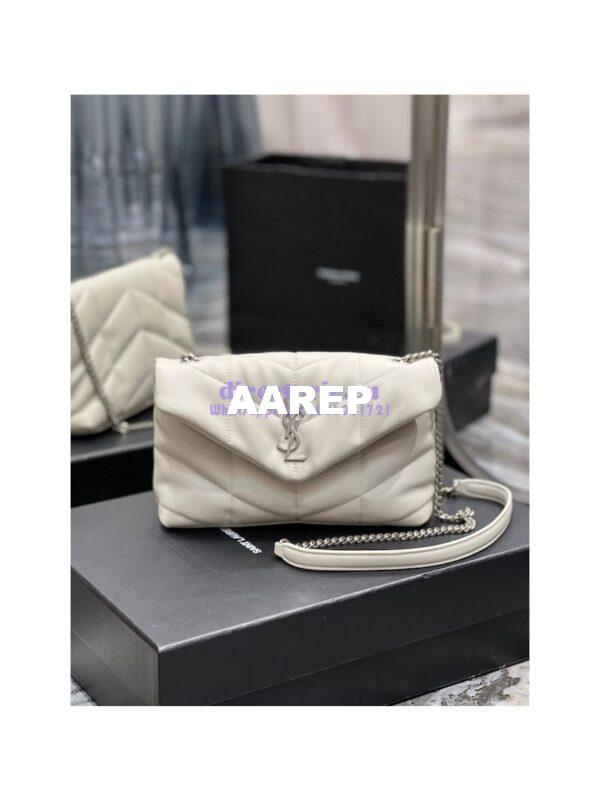 Replica YSL Saint Laurent Mini Loulou Puffer Toy Bag In Quilted Lambskin Blanc in Silver Hardware 3