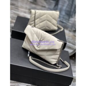 Replica YSL Saint Laurent Mini Loulou Puffer Toy Bag In Quilted Lambskin Blanc in Silver Hardware 2