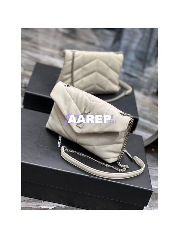 Replica YSL Saint Laurent Mini Loulou Puffer Toy Bag In Quilted Lambskin Blanc in Silver Hardware 4