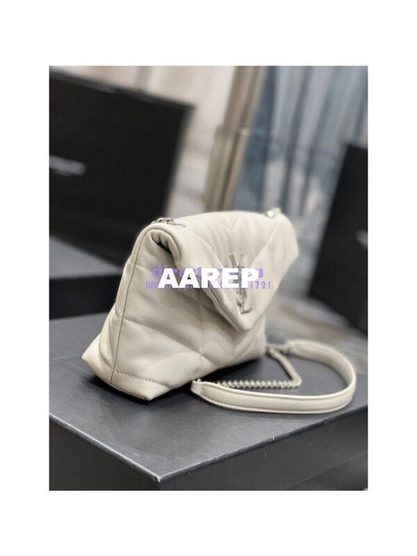 Replica YSL Saint Laurent Mini Loulou Puffer Toy Bag In Quilted Lambskin Blanc in Silver Hardware 5
