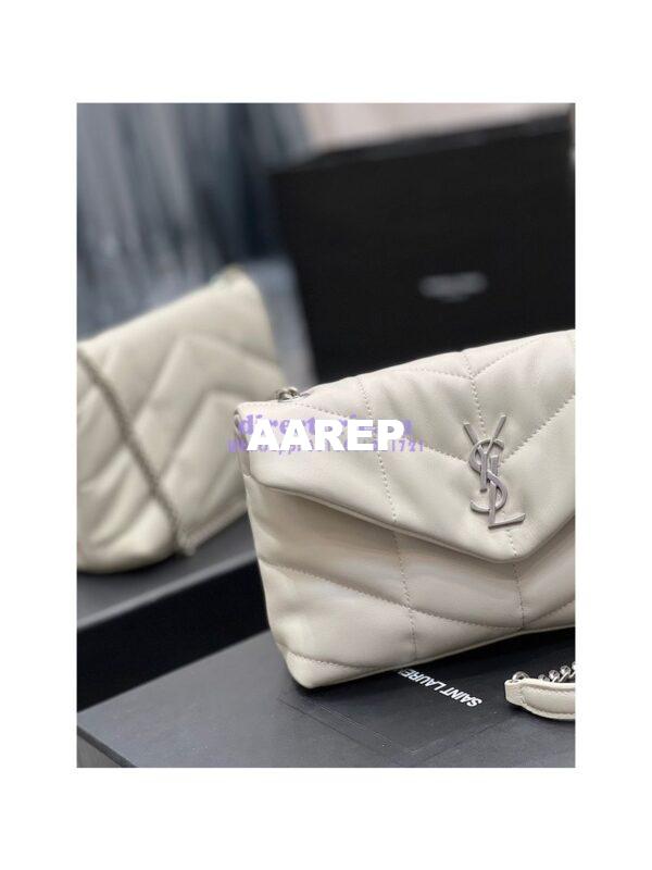 Replica YSL Saint Laurent Mini Loulou Puffer Toy Bag In Quilted Lambskin Blanc in Silver Hardware 6