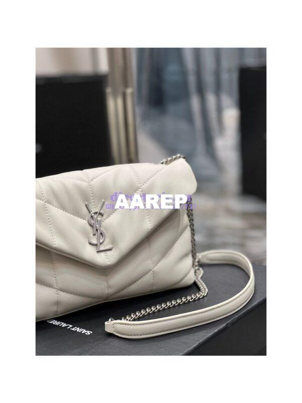 Replica YSL Saint Laurent Mini Loulou Puffer Toy Bag In Quilted Lambskin Blanc in Silver Hardware 7