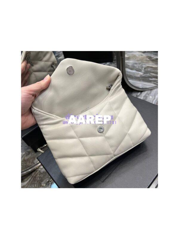 Replica YSL Saint Laurent Mini Loulou Puffer Toy Bag In Quilted Lambskin Blanc in Silver Hardware 8