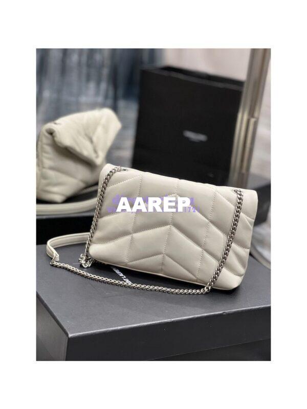 Replica YSL Saint Laurent Mini Loulou Puffer Toy Bag In Quilted Lambskin Blanc in Silver Hardware 12