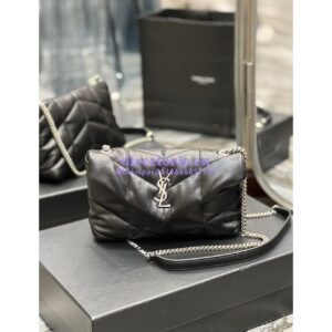 Replica YSL Saint Laurent Mini Loulou Puffer Toy Bag In Quilted Lambskin Black in Silver Hardware