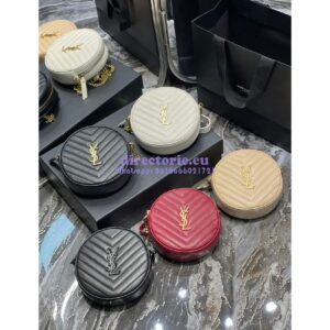 Replica YSL Yves Saint Laurent Vinyle Round Camera Bag In Chevron-quilted Grain De Poudre Embossed Leather 6104361 All Black