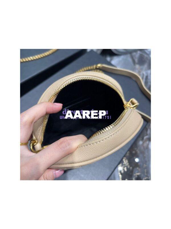 Replica YSL Yves Saint Laurent Vinyle Round Camera Bag In Chevron-quilted Grain De Poudre Embossed Leather 6104361 Beige 8