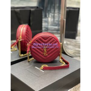 Replica YSL Yves Saint Laurent Vinyle Round Camera Bag In Chevron-quilted Grain De Poudre Embossed Leather 6104361 Red