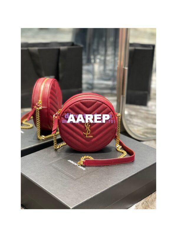 Replica YSL Yves Saint Laurent Vinyle Round Camera Bag In Chevron-quilted Grain De Poudre Embossed Leather 6104361 Red 3