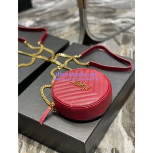 Replica YSL Yves Saint Laurent Vinyle Round Camera Bag In Chevron-quilted Grain De Poudre Embossed Leather 6104361 Red 2