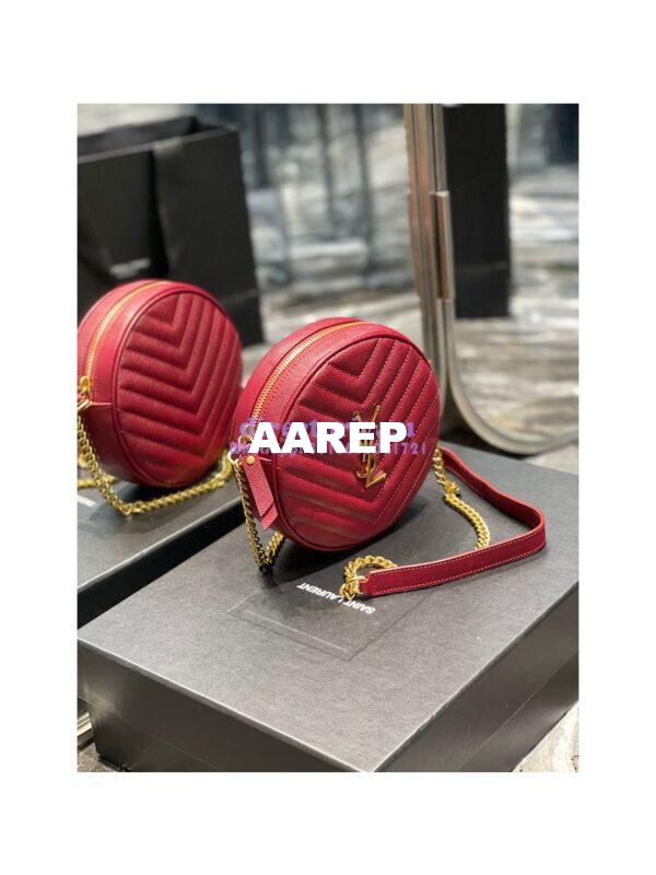 Replica YSL Yves Saint Laurent Vinyle Round Camera Bag In Chevron-quilted Grain De Poudre Embossed Leather 6104361 Red 5