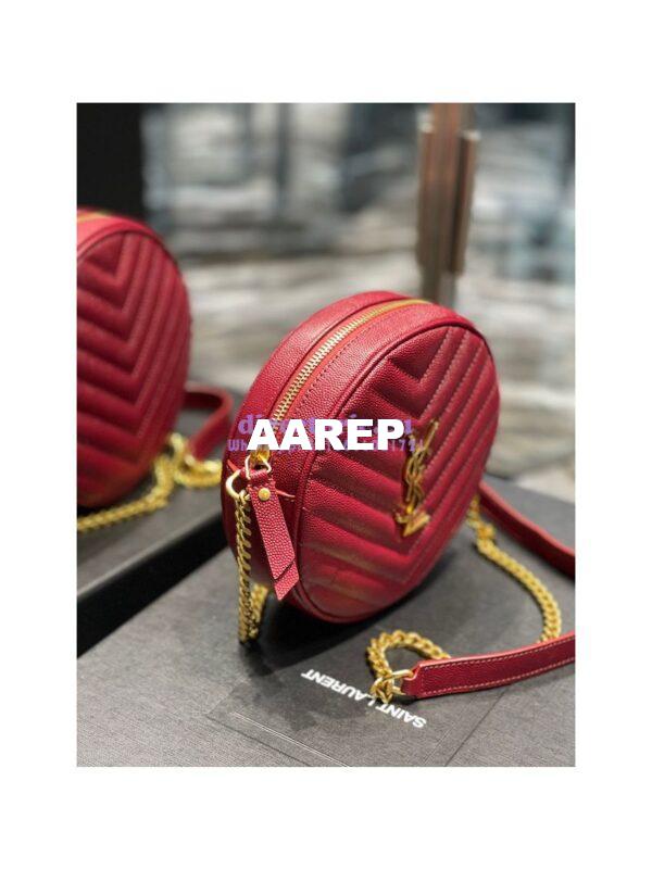 Replica YSL Yves Saint Laurent Vinyle Round Camera Bag In Chevron-quilted Grain De Poudre Embossed Leather 6104361 Red 6
