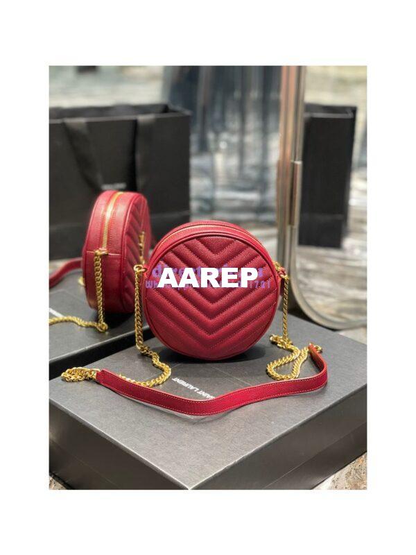 Replica YSL Yves Saint Laurent Vinyle Round Camera Bag In Chevron-quilted Grain De Poudre Embossed Leather 6104361 Red 9